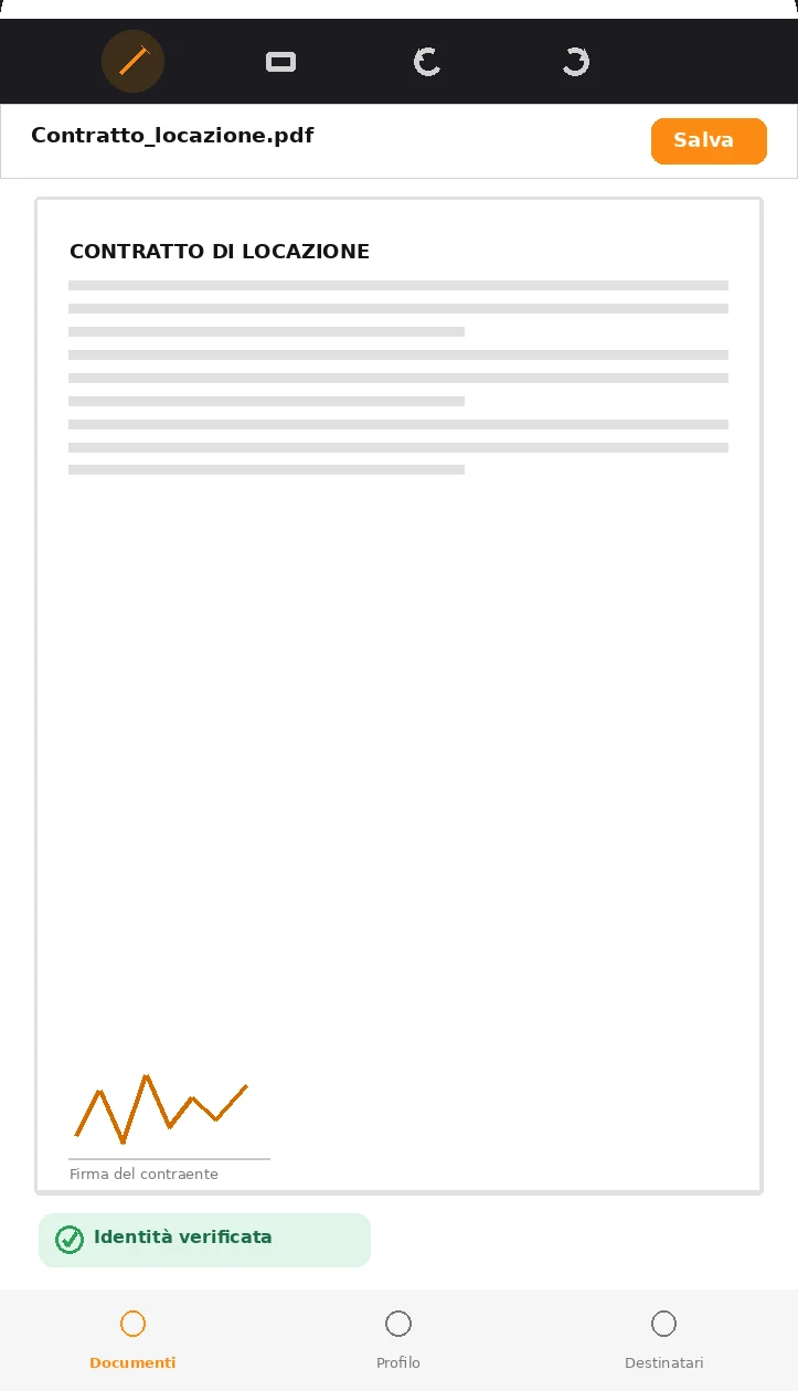 Documento PDF aperto nell'app IoFirmo su Android con la firma apposta e l'indicazione «Identità verificata»